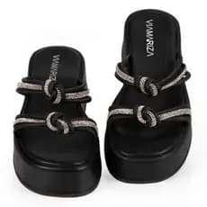 Sandália Feminina Tiras de Strass Brilho com Nó Plataforma FlatForm Luxo Confortável Blogueira Flat