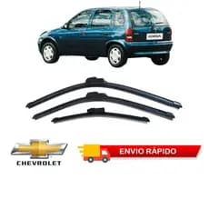 Jogo Palheta Limpador Parabrisa Dianteiro + Traseiro Corsa Hatch 1994 a 2002 ENCAIXE GANCHO