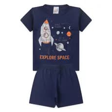 Conjunto Pijama Masculino Infantil Menino Em Meia Malha  Algodão Estampado Tamanho 1 2 3 4 6 8