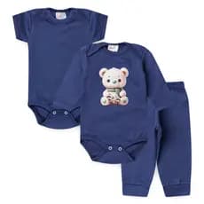 Kit 3 Peças Bebe 1 Body Curto  1 Longo e 1 Calça Menino Masculino Neném e ou Recém Nascido