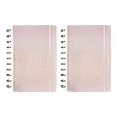 KIT 2 CADERNOS INTELIGENTE COR ROSA A5 CAPA COURO PAUTADO 8 DISCOS UNIVERSITARIO PAPELARIA FOFA CADERNO STUDIES 80 FOLHA