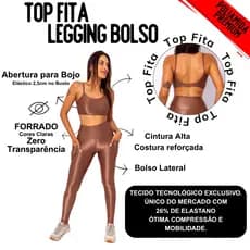 Conjunto Academia Feminino Top Fita Costas Abertas + Legging com Bolso Poliamida Premium Micro Canelada