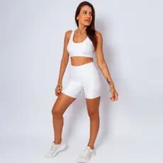 Conjunto Fitness Feminino Top Regata + Bermuda Meia Coxa Poliamida Premium Academia