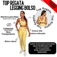 Conjunto Academia Feminino Top Regata + Legging com Bolso Poliamida Premium Micro Canelada