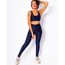 Conjunto Fitness Feminino Top Regata + Legging Cintura Alta Micro Canelada Poliamida Premium