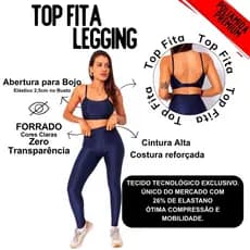Conjunto Fitness Feminino Top Fita Costas Abertas + Legging Cintura Alta Micro Canelada Poliamida Premium