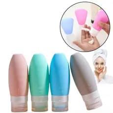 Kit Viagem 4 Frascos Silicone Pote 90ml Porta Creme Shampoo Perfume Loção Corporal Sabonete Líquido