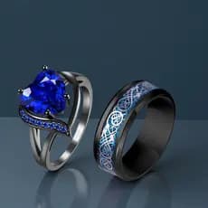 Anel de Moda Feminino com Pedra Preciosa Vermelha e Azul em Aço Inoxidável com Padrão de Dragão, Anéis de Casal Masculin