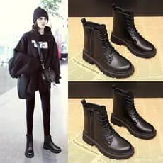 3409 Botas Martin de Couro Macio Feminino Estilo Britânico Botas Femininas Botas Curtas de Sola Grossa Botas Martin Aume