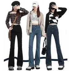 3453 calças de brim largas femininas calças largas cintura alta ferradura calças jeans magros calças jeans estiramento c