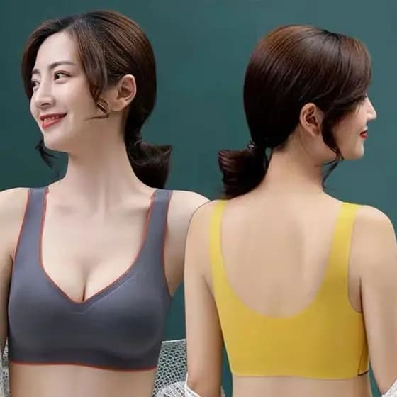 3049 roupa íntima feminina de cor contrastante, roupa íntima de látex, alça de ombro larga, sutiã sem fio, seios concent