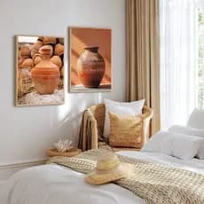 kit 2 quadro decorativo vaso da grécia flores tons marrons antiguidade luxo com molduras