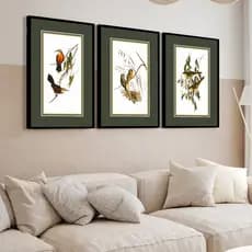 kit 3 quadro decorativo pássaros galhos passarinhos com molduras