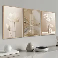 kit de Quadro Decorativo Flores Abstrato Bege Boho  Moldura