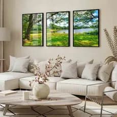 kit 3 quadros decorativos árvore verde galhos verdes natureza campo paisagem com molduras