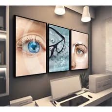 kit 3 quadros decorativos olho azul olhos oftalmologia visão oftalmologista óculos olhos com molduras
