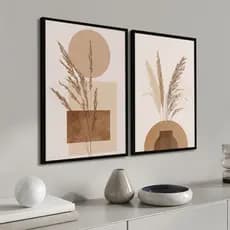 Kit 2 Quadros Decorativos aesthetic Modernos para Sala tons marrons co molduras