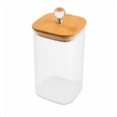 Pote De Vidro Hermético 1,1L Tampa Bambu Puxador Cristal