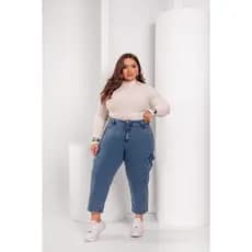 Calça Jeans Cargo Capri Plus Size Feminina