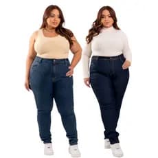 Kit 2 Calças Femininas Jeans Plus Size com Lycra Cintura Alta skinny