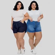 Kit 2 Shorts Jeans Plus Size Feminino Cintura Alta Bermuda com Elastano