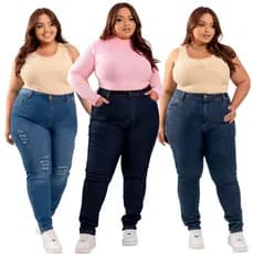 Calças Femininas Jeans Alta levanta Plus Size com Lycra Cintura Alta levanta