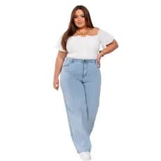 Calça Jeans Wide Leg Plus Size Cintura Alta