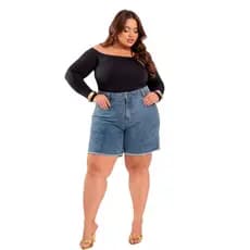 Bermudas Jeans Short Plus Size Cintura Alta sem lycra