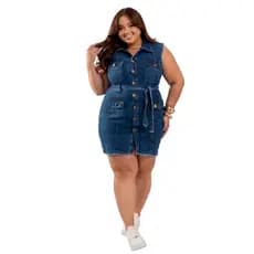 Vestido Jeans Plus SIze Feminino com Elastano Estica