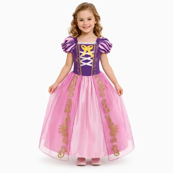 Fantasia Infantil Princesa Rapunzel Festa Cinderela Carnaval Menina Aniversário Disney Filme Enrolados Rosa Roxo