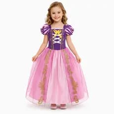 Fantasia Infantil Princesa Rapunzel Festa Cinderela Carnaval Menina Aniversário Disney Filme Enrolados Rosa Roxo