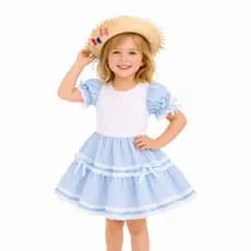 Vestido Rodado de Caipira Menina Infantil Xadrez Quadriculado de Babados Azul Preto Rosa Vermelho Festa Julina Quadrilha