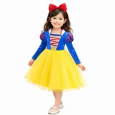 Fantasia Infantil Branca de Neve Festas Meninas Vestido Longo Tiara Kit 2 pçs Completa Princesa Disney Cosplay