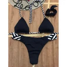 Biquíni dupla face cortininha com calcinha trança - preto e branco