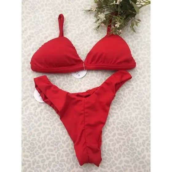 Biquíni fixo com calcinha fio duplo vermelho