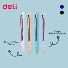 Caneta Gel Deli G110 Retrátil Ponta Bullet 0.5mm Corpo Emborrachado