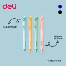Caneta Gel Deli G337 0.5mm Grip de Silicone e Clip Retrátil
