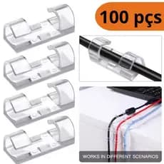 Kit até 100 Clips Organizador de Fios e Cabos Fixador Autoadesivo