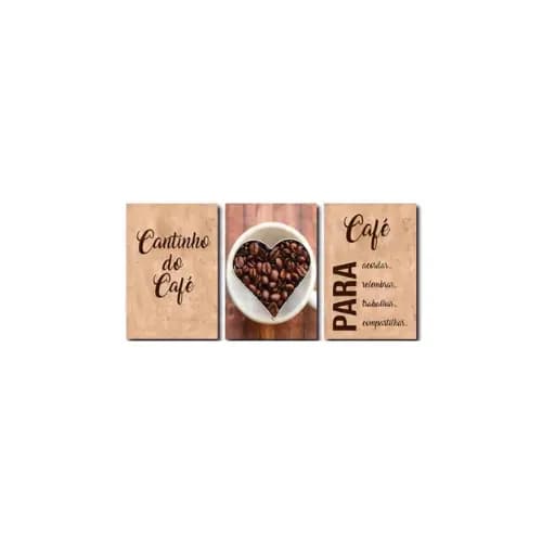 Kit Quadros Decorativos Mosaico 3 Peças Trio Rústico Cantinho do Café Expresso 20x28