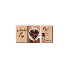 Kit Quadros Decorativos Mosaico 3 Peças Trio Rústico Cantinho do Café Expresso 20x28
