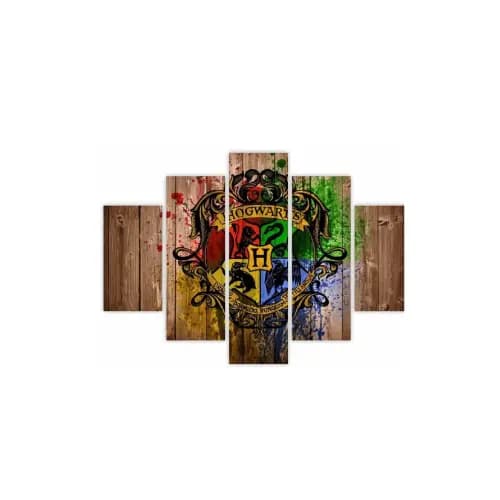 QUADRO PAINEL MOSAICO 5 PARTES HOGWARTS HARRY POTTER DECORAÇÃO