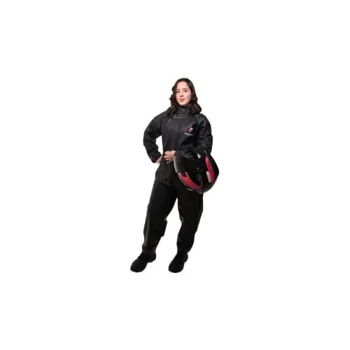 Conjunto Feminino Pioneira Motoqueiro Pvc Com Capuz Preto tam m