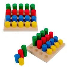 Pinos de Encaixe Coloridos Brinquedo Educativo Madeira - Carlu - 4 anos