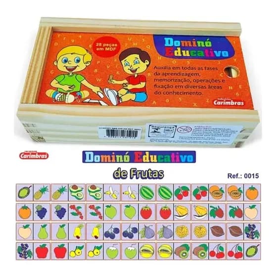 Jogo Dominó Educativo Frutas Brinquedo Pedagógico Lúdico Madeira e MDF - Carimbras - 3 anos