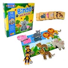Jogo Bingo dos Bichos Brinquedo Educativo Madeira - Bate Bumbo - 4 anos