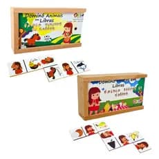 Kit 2 Dominós Educativos em Libras Animais e Frutas Jogo Pedagógico Inclusivo Madeira - Carlu