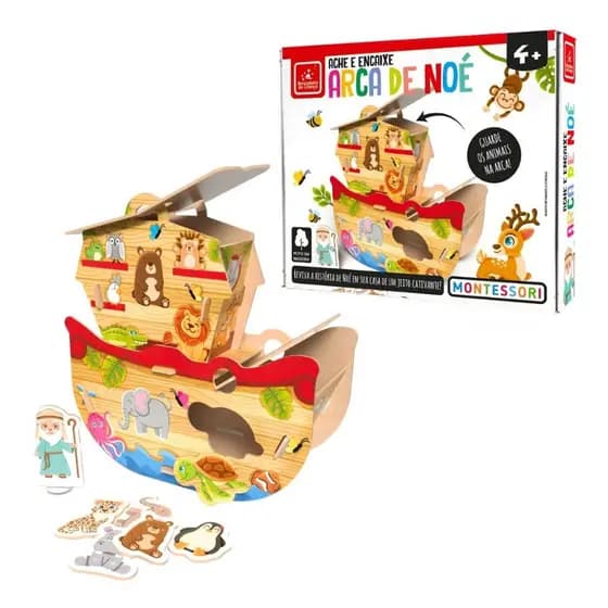 Jogo Ache e Encaixe Arca de Noé Brinquedo Educativo Religioso - Brincadeira de Criança - 4 anos