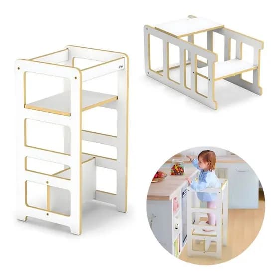 Torre de Aprendizagem Montessori Móvel Infantil Cadeirão Educativo Multifuncional Junges
