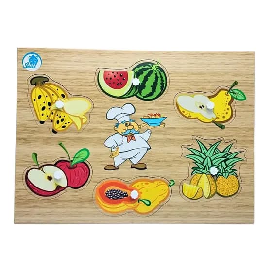 Quebra-cabeça Infantil com Pinos Salada de Frutas Brinquedo Educativo MDF - Simque - 18 meses