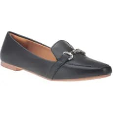 Mocassim Feminino Bico Quadrado Sapatilha Confortável Rasteira Leve Enfeite Dourado Loafer Inverno